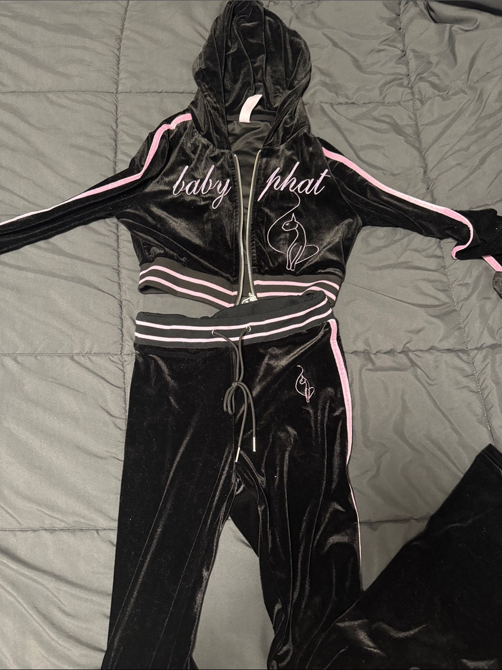 Baby Phat Black and Pink Velour Set Size Small